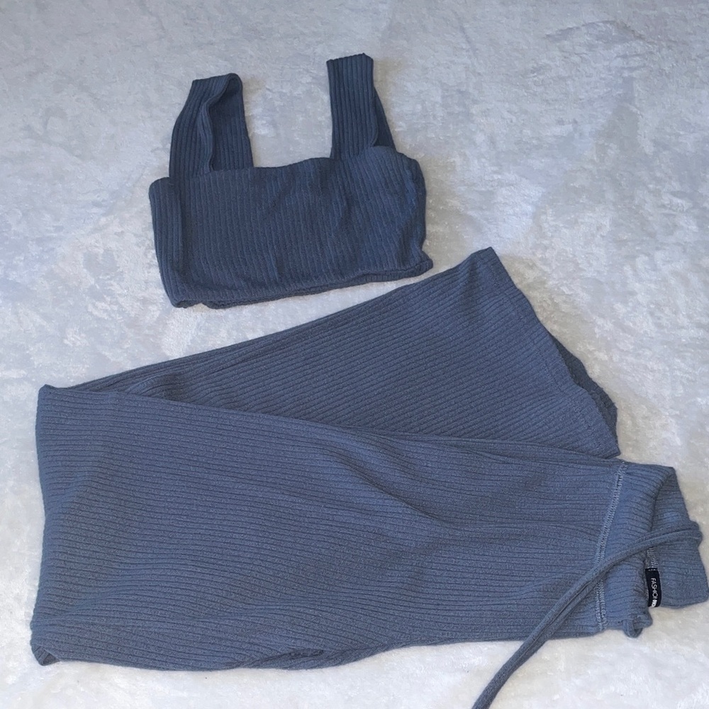 Fashion Nova blue Ribbed Pants & Top Set